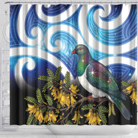 Kekeru New Zealand Matariki Shower Curtain Kukupa Kowhai Maori New Year Blue Version LT14 - Polynesian Pride
