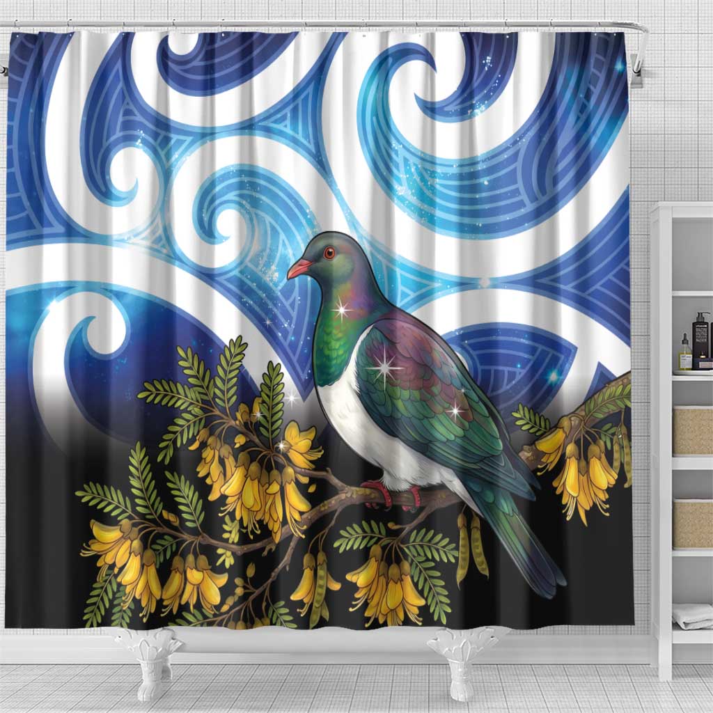 Kekeru New Zealand Matariki Shower Curtain Kukupa Kowhai Maori New Year Blue Version LT14 - Polynesian Pride