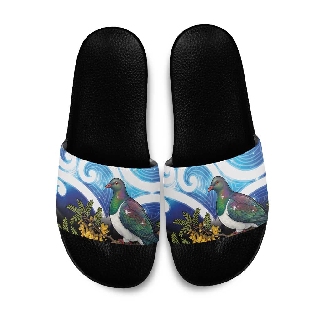 Kekeru New Zealand Matariki Slide Sandals Kukupa Kowhai Maori New Year Blue Version