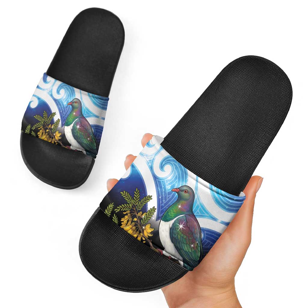 Kekeru New Zealand Matariki Slide Sandals Kukupa Kowhai Maori New Year Blue Version