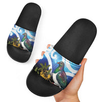 Kekeru New Zealand Matariki Slide Sandals Kukupa Kowhai Maori New Year Blue Version