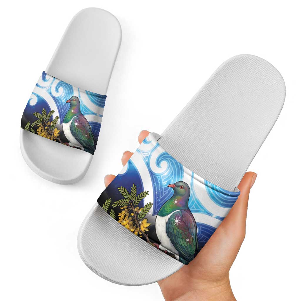 Kekeru New Zealand Matariki Slide Sandals Kukupa Kowhai Maori New Year Blue Version