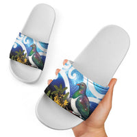 Kekeru New Zealand Matariki Slide Sandals Kukupa Kowhai Maori New Year Blue Version