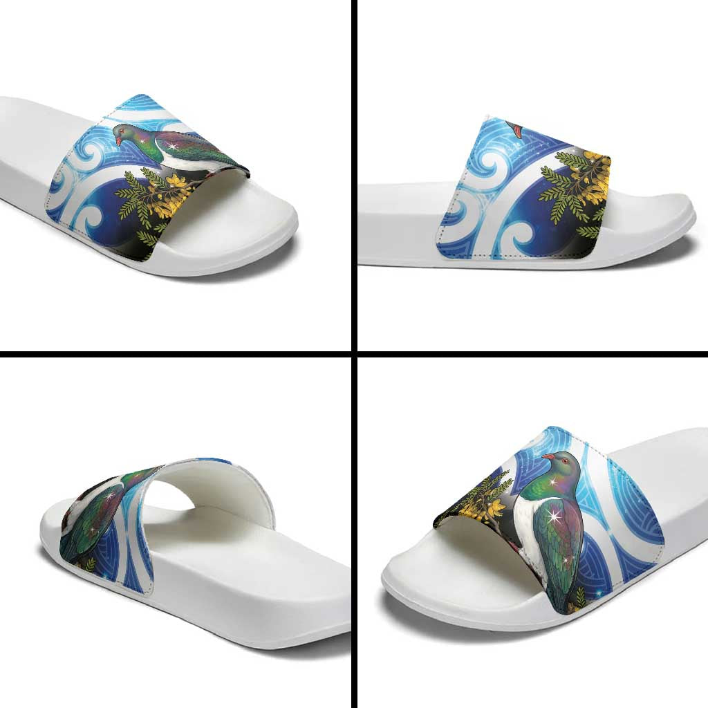 Kekeru New Zealand Matariki Slide Sandals Kukupa Kowhai Maori New Year Blue Version