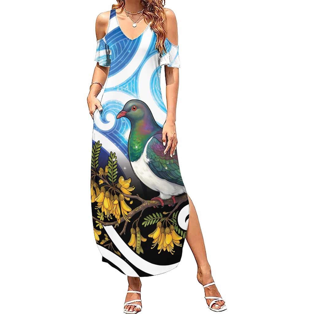 Kekeru New Zealand Matariki Summer Maxi Dress Kukupa Kowhai Maori New Year Blue Version LT14 Women Blue - Polynesian Pride