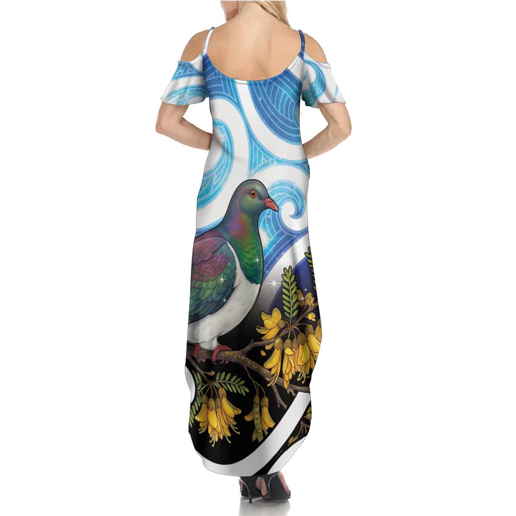Kekeru New Zealand Matariki Summer Maxi Dress Kukupa Kowhai Maori New Year Blue Version LT14 - Polynesian Pride