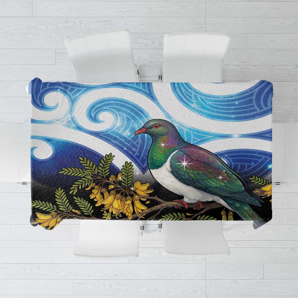 Kekeru New Zealand Matariki Tablecloth Kukupa Kowhai Maori New Year Blue Version