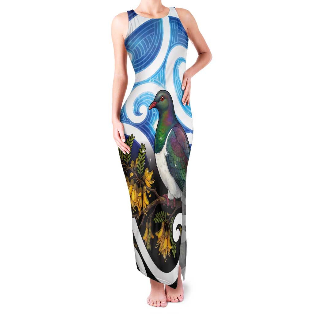 Kekeru New Zealand Matariki Tank Maxi Dress Kukupa Kowhai Maori New Year Blue Version