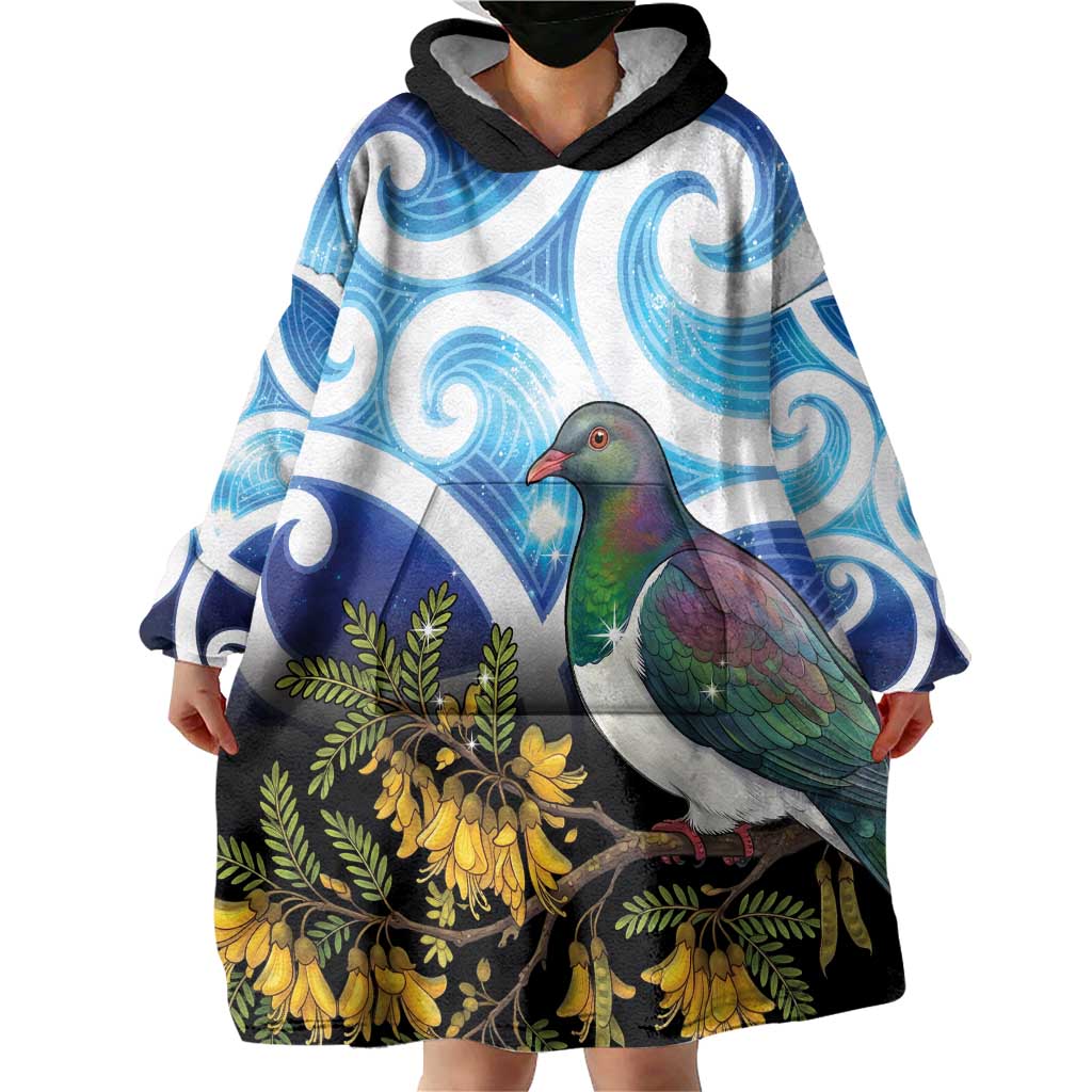 Kekeru New Zealand Matariki Wearable Blanket Hoodie Kukupa Kowhai Maori New Year Blue Version