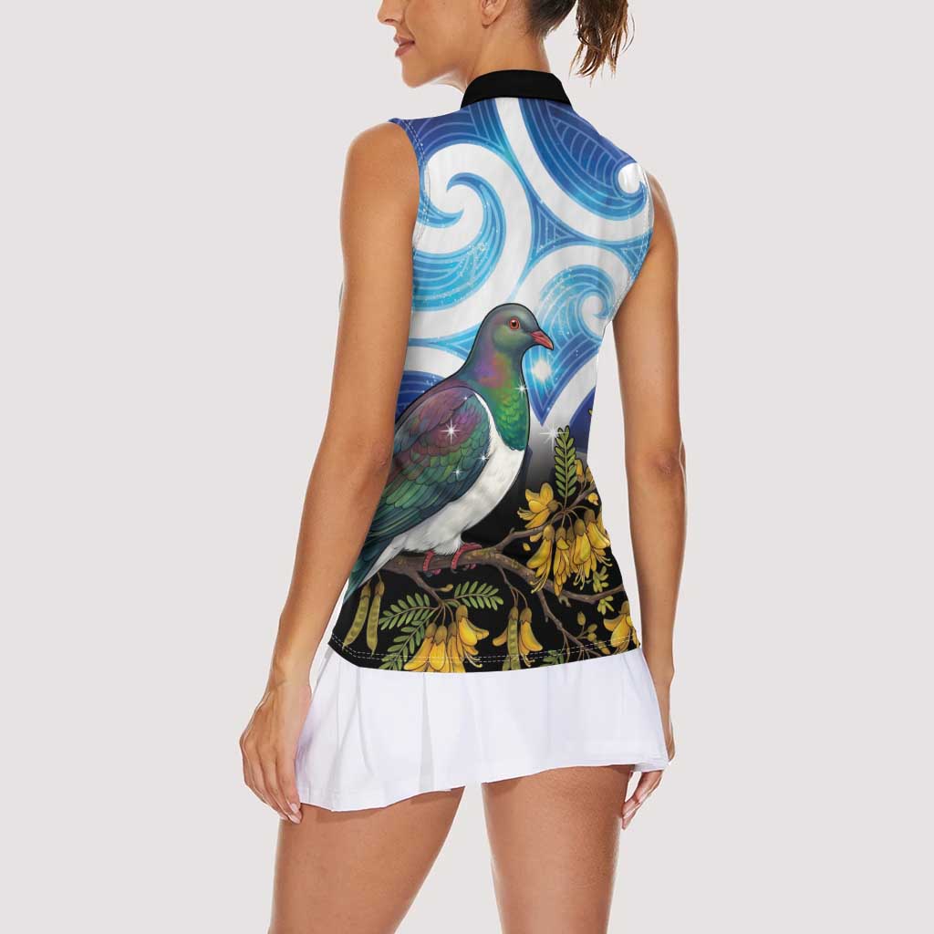 Kekeru New Zealand Matariki Women Sleeveless Polo Shirt Kukupa Kowhai Maori New Year Blue Version