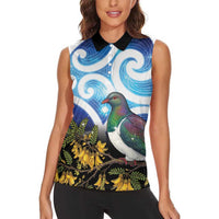 Kekeru New Zealand Matariki Women Sleeveless Polo Shirt Kukupa Kowhai Maori New Year Blue Version
