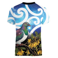 Kekeru New Zealand Matariki Women V-Neck T-Shirt Kukupa Kowhai Maori New Year Blue Version