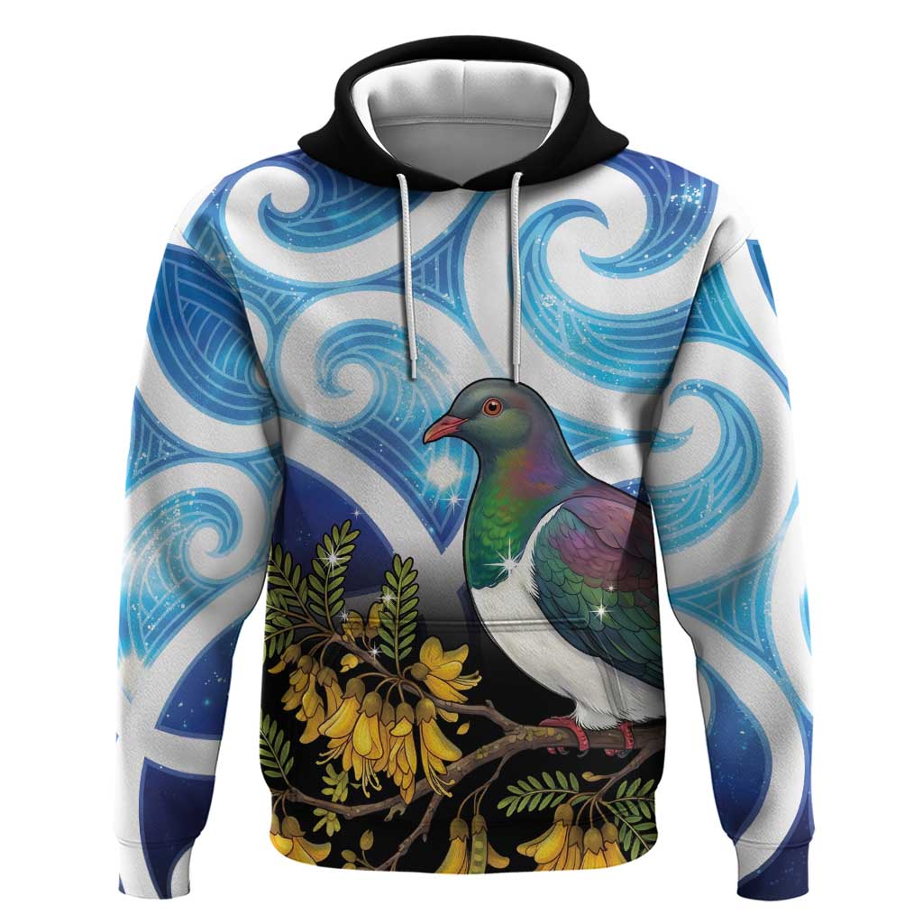 Kekeru New Zealand Matariki Zip Hoodie Kukupa Kowhai Maori New Year Blue Version
