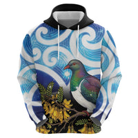 Kekeru New Zealand Matariki Zip Hoodie Kukupa Kowhai Maori New Year Blue Version