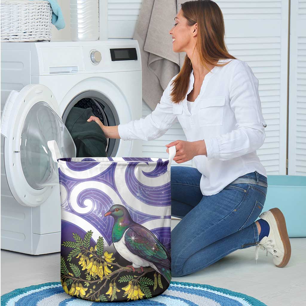 Kekeru New Zealand Matariki Laundry Basket Kukupa Kowhai Maori New Year Purple Version LT14 - Polynesian Pride