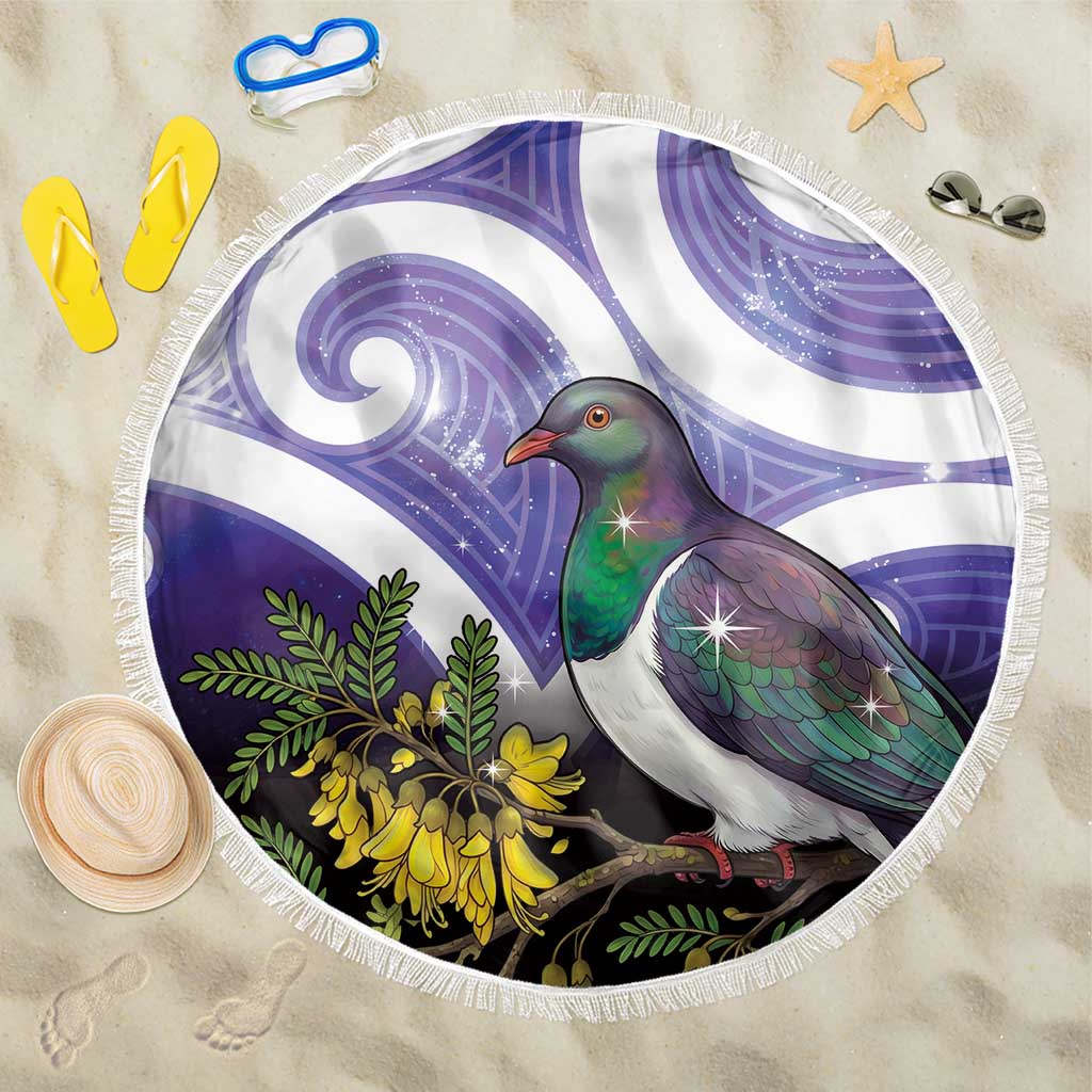Kekeru New Zealand Matariki Beach Blanket Kukupa Kowhai Maori New Year Purple Version