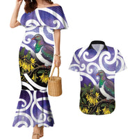 Kekeru New Zealand Matariki Couples Matching Mermaid Dress and Hawaiian Shirt Kukupa Kowhai Maori New Year Purple Version