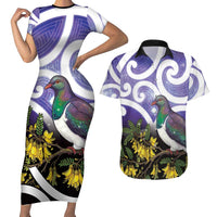 Kekeru New Zealand Matariki Couples Matching Short Sleeve Bodycon Dress and Hawaiian Shirt Kukupa Kowhai Maori New Year Purple Version