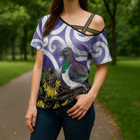 Kekeru New Zealand Matariki Cross Shoulder Shirt Kukupa Kowhai Maori New Year Purple Version