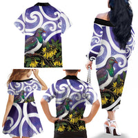 Kekeru New Zealand Matariki Family Matching Off The Shoulder Long Sleeve Dress and Hawaiian Shirt Kukupa Kowhai Maori New Year Purple Version LT14 - Polynesian Pride