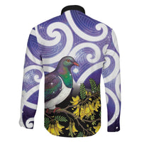 Kekeru New Zealand Matariki Family Matching Off The Shoulder Long Sleeve Dress and Hawaiian Shirt Kukupa Kowhai Maori New Year Purple Version LT14 - Polynesian Pride
