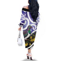 Kekeru New Zealand Matariki Family Matching Off The Shoulder Long Sleeve Dress and Hawaiian Shirt Kukupa Kowhai Maori New Year Purple Version LT14 - Polynesian Pride