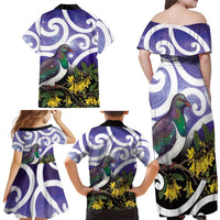 Kekeru New Zealand Matariki Family Matching Off Shoulder Maxi Dress and Hawaiian Shirt Kukupa Kowhai Maori New Year Purple Version