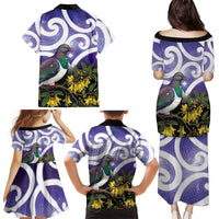 Kekeru New Zealand Matariki Family Matching Puletasi and Hawaiian Shirt Kukupa Kowhai Maori New Year Purple Version