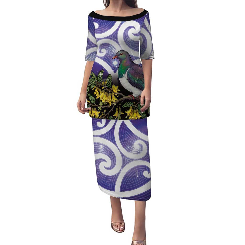 Kekeru New Zealand Matariki Family Matching Puletasi and Hawaiian Shirt Kukupa Kowhai Maori New Year Purple Version