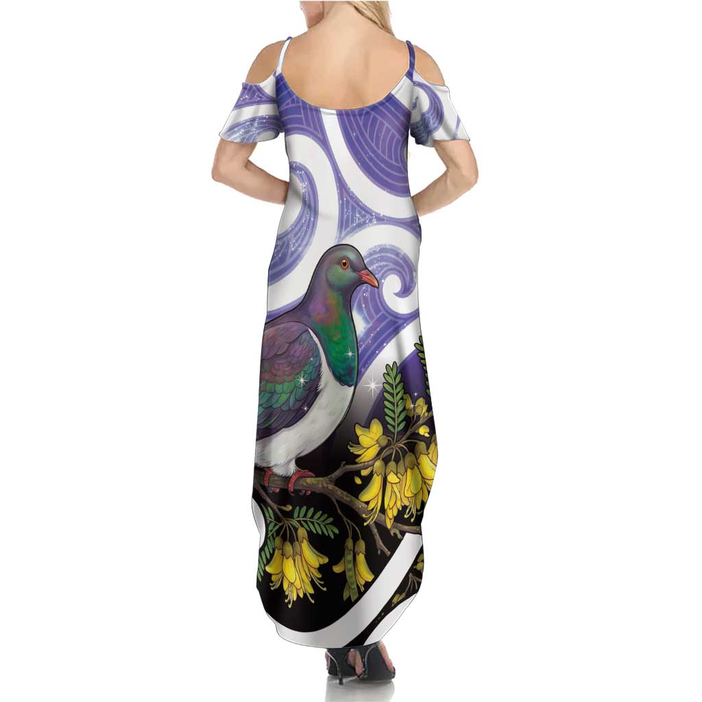 Kekeru New Zealand Matariki Family Matching Summer Maxi Dress and Hawaiian Shirt Kukupa Kowhai Maori New Year Purple Version