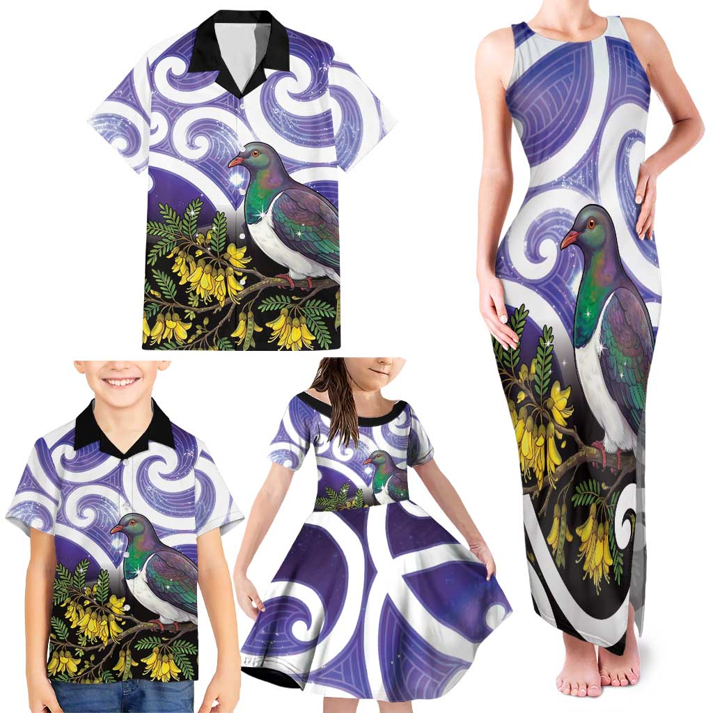 Kekeru New Zealand Matariki Family Matching Tank Maxi Dress and Hawaiian Shirt Kukupa Kowhai Maori New Year Purple Version LT14 - Polynesian Pride