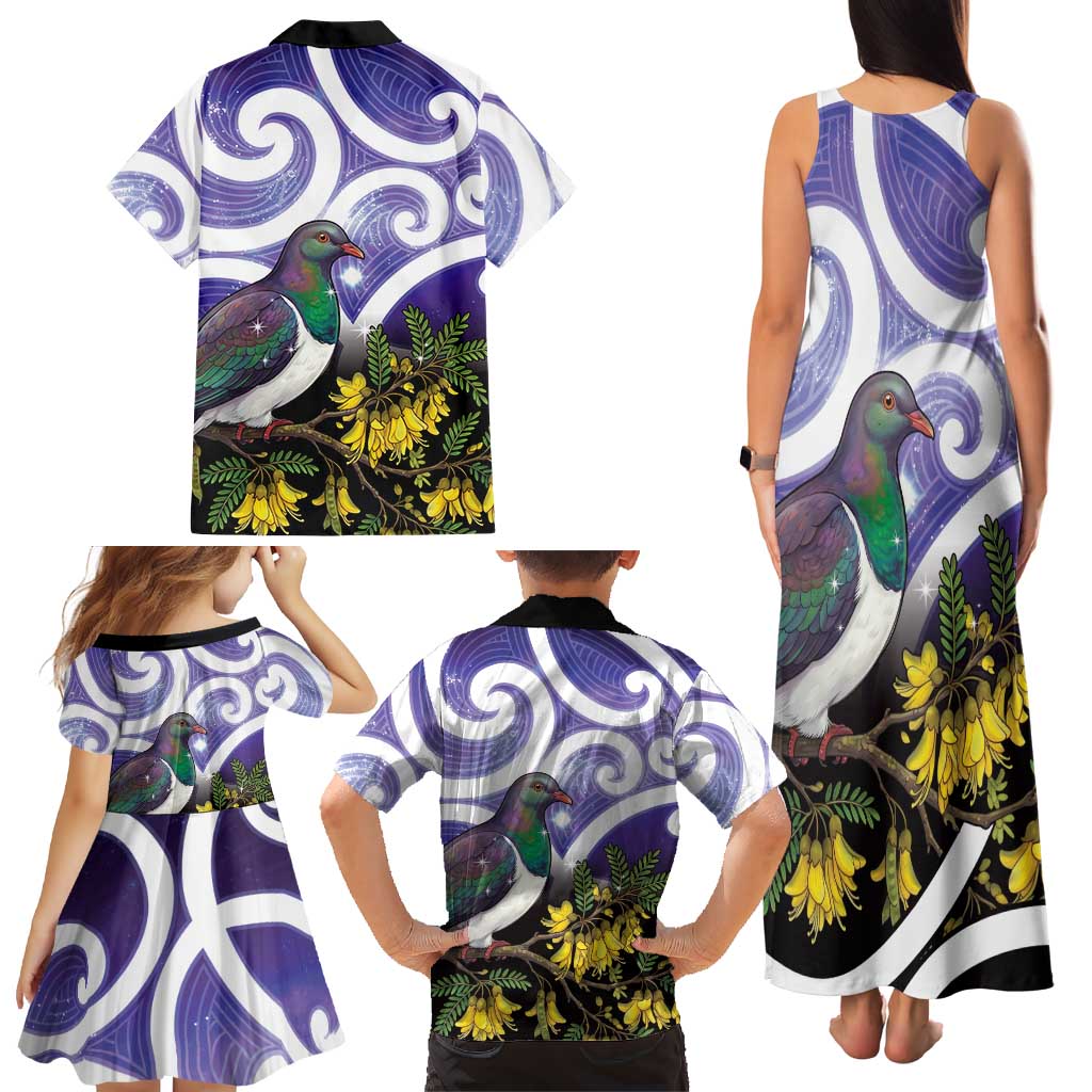 Kekeru New Zealand Matariki Family Matching Tank Maxi Dress and Hawaiian Shirt Kukupa Kowhai Maori New Year Purple Version LT14 - Polynesian Pride