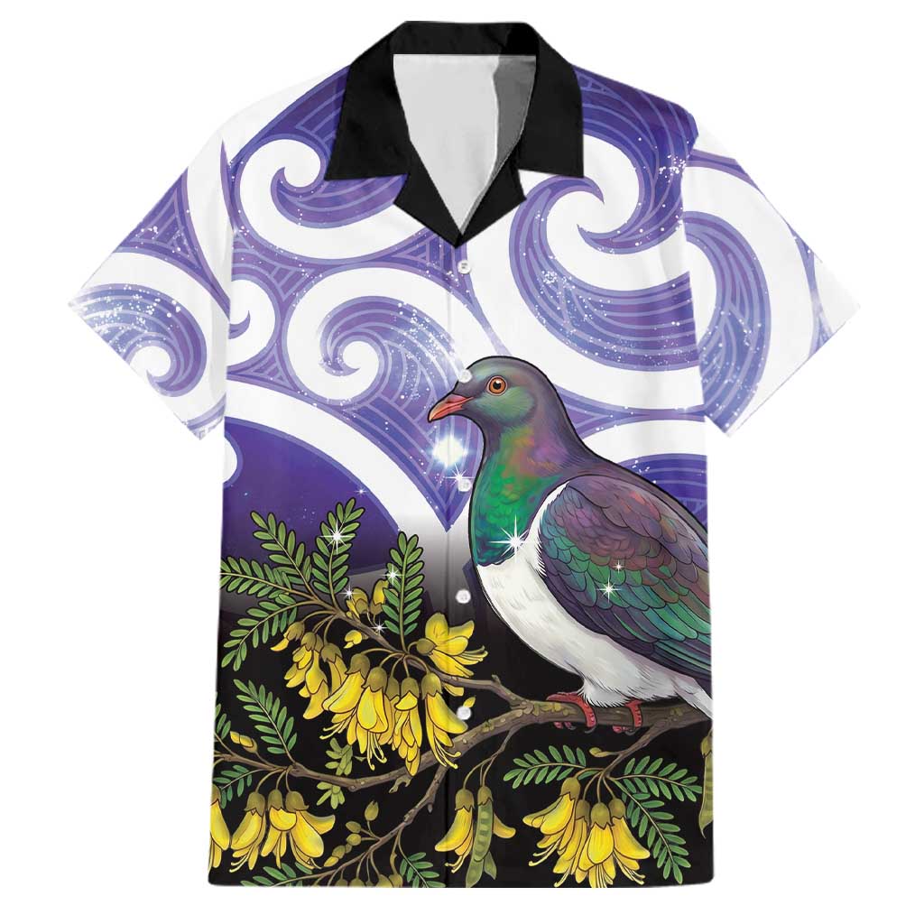 Kekeru New Zealand Matariki Family Matching Tank Maxi Dress and Hawaiian Shirt Kukupa Kowhai Maori New Year Purple Version LT14 Dad's Shirt - Short Sleeve Purple - Polynesian Pride