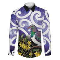 Kekeru New Zealand Matariki Family Matching Tank Maxi Dress and Hawaiian Shirt Kukupa Kowhai Maori New Year Purple Version LT14 Dad's Shirt - Long Sleeve Purple - Polynesian Pride
