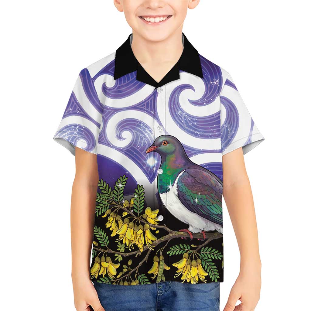 Kekeru New Zealand Matariki Family Matching Tank Maxi Dress and Hawaiian Shirt Kukupa Kowhai Maori New Year Purple Version LT14 Son's Shirt Purple - Polynesian Pride