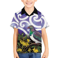 Kekeru New Zealand Matariki Family Matching Tank Maxi Dress and Hawaiian Shirt Kukupa Kowhai Maori New Year Purple Version LT14 Son's Shirt Purple - Polynesian Pride