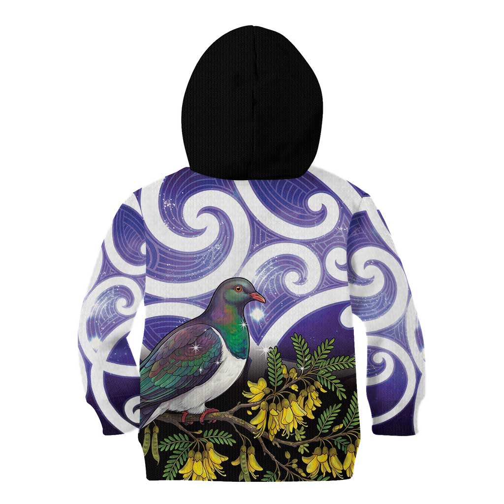 Kekeru New Zealand Matariki Kid Hoodie Kukupa Kowhai Maori New Year Purple Version