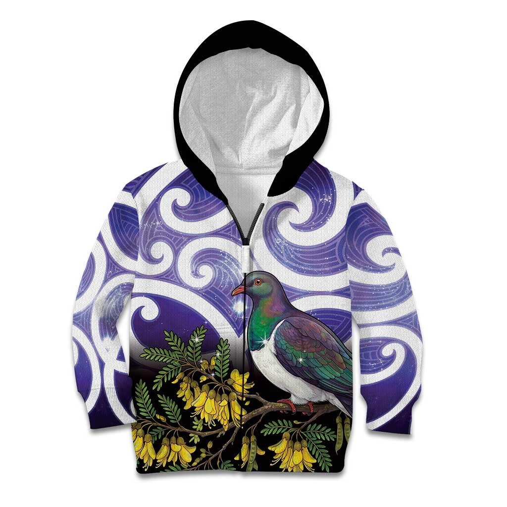 Kekeru New Zealand Matariki Kid Hoodie Kukupa Kowhai Maori New Year Purple Version