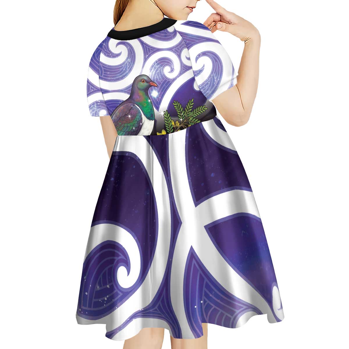 Kekeru New Zealand Matariki Kid Short Sleeve Dress Kukupa Kowhai Maori New Year Purple Version