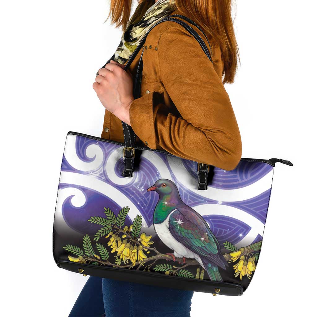 Kekeru New Zealand Matariki Leather Tote Bag Kukupa Kowhai Maori New Year Purple Version