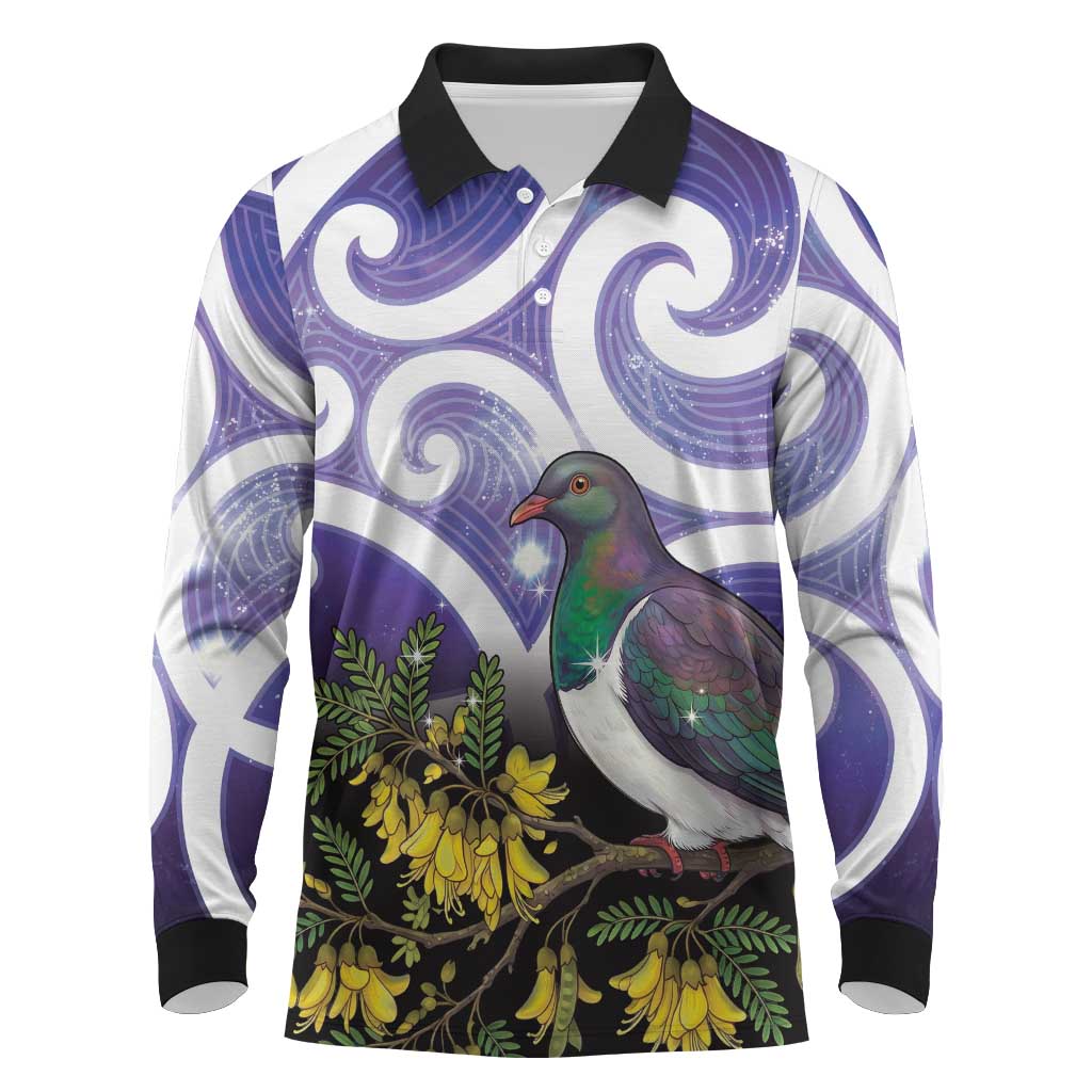 Kekeru New Zealand Matariki Long Sleeve Polo Shirt Kukupa Kowhai Maori New Year Purple Version