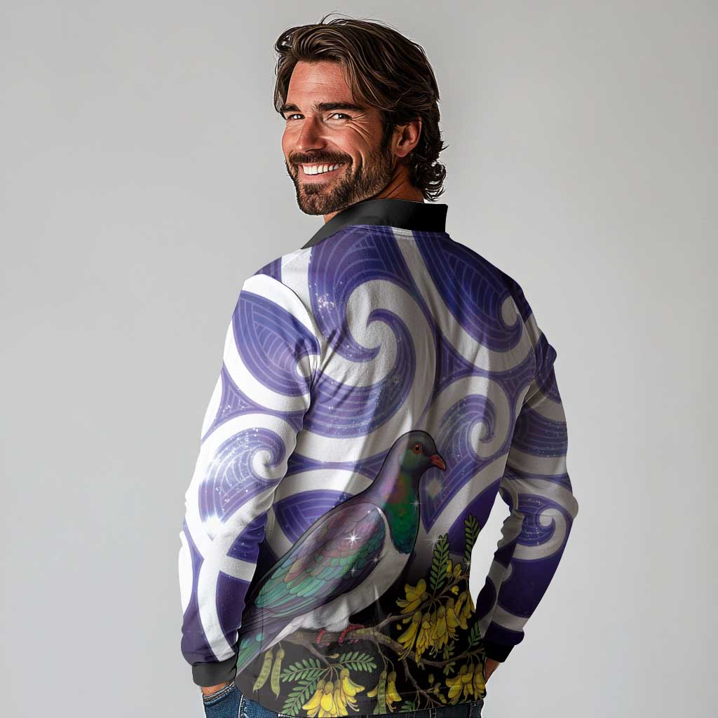 Kekeru New Zealand Matariki Long Sleeve Polo Shirt Kukupa Kowhai Maori New Year Purple Version