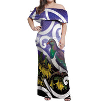 Kekeru New Zealand Matariki Off Shoulder Maxi Dress Kukupa Kowhai Maori New Year Purple Version