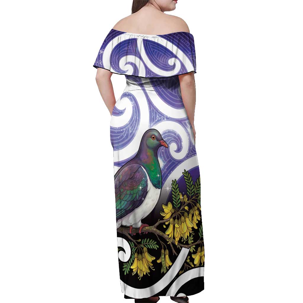 Kekeru New Zealand Matariki Off Shoulder Maxi Dress Kukupa Kowhai Maori New Year Purple Version
