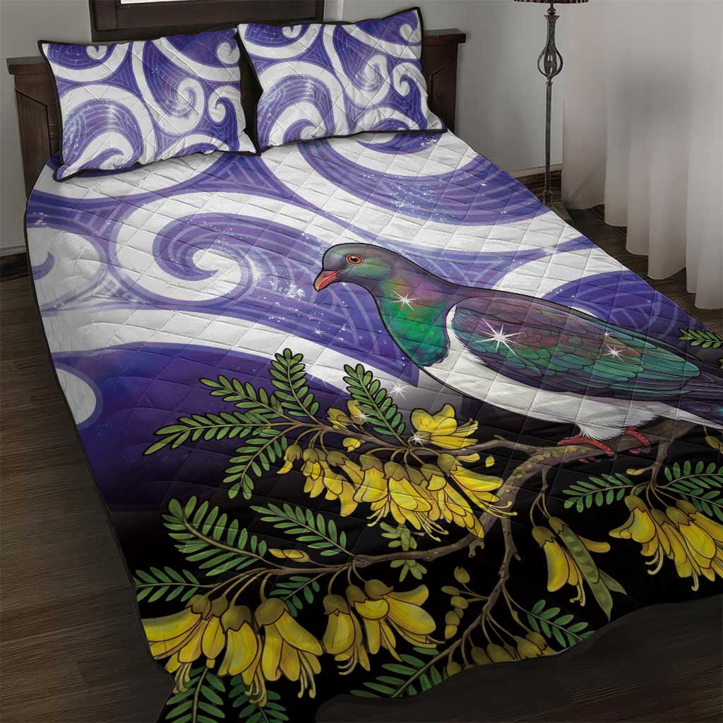 Kekeru New Zealand Matariki Quilt Bed Set Kukupa Kowhai Maori New Year Purple Version