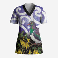 Kekeru New Zealand Matariki Scrub Top Kukupa Kowhai Maori New Year Purple Version LT14 Adult Purple - Polynesian Pride