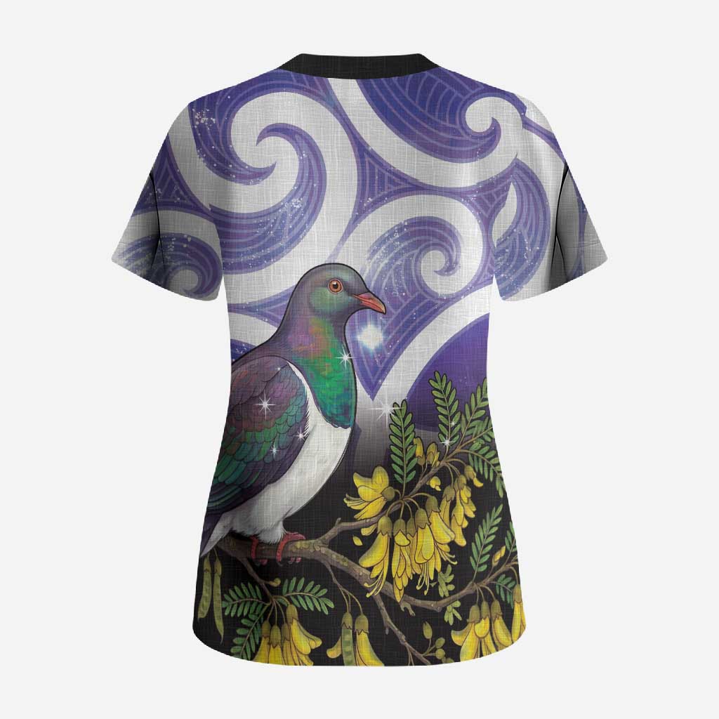 Kekeru New Zealand Matariki Scrub Top Kukupa Kowhai Maori New Year Purple Version LT14 - Polynesian Pride