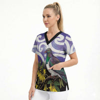 Kekeru New Zealand Matariki Scrub Top Kukupa Kowhai Maori New Year Purple Version LT14 - Polynesian Pride