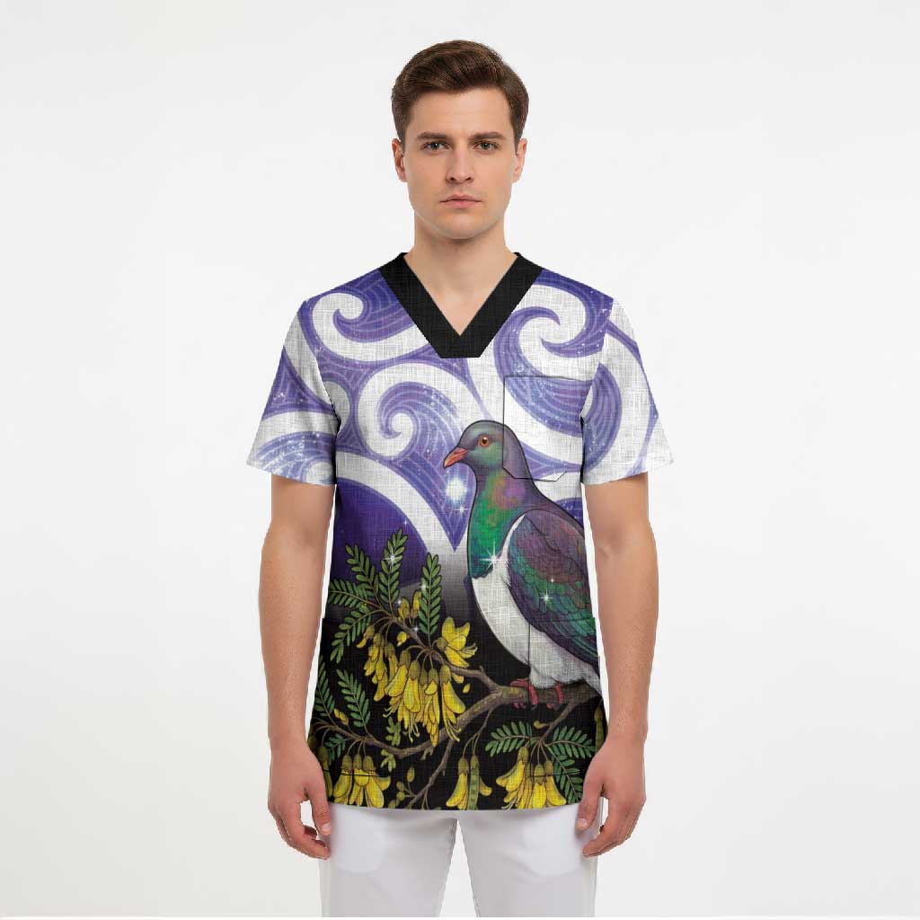 Kekeru New Zealand Matariki Scrub Top Kukupa Kowhai Maori New Year Purple Version LT14 - Polynesian Pride