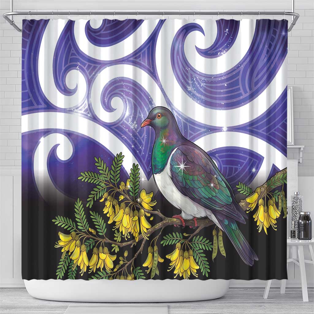 Kekeru New Zealand Matariki Shower Curtain Kukupa Kowhai Maori New Year Purple Version